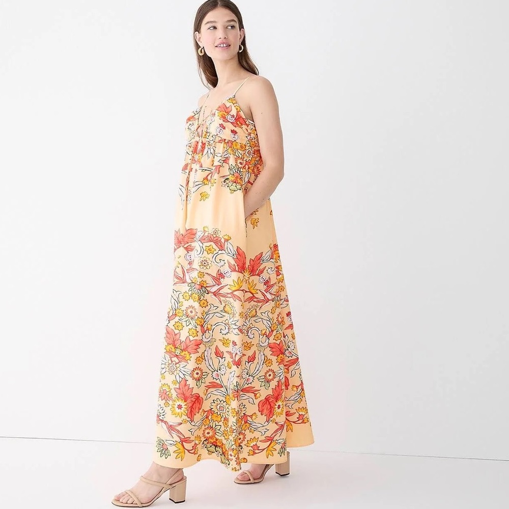 J. Crew - Keyhole Cotton Poplin Maxi Dress in Placed Floral Apricot Peach